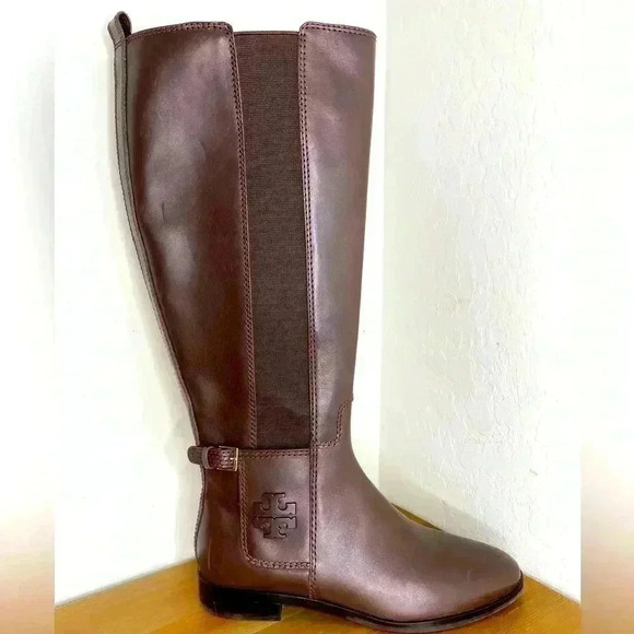 NEW Tory Burch Wyatt Leather Riding Boot in Chocolate Women’s Size 7M - Picture 1 of 13